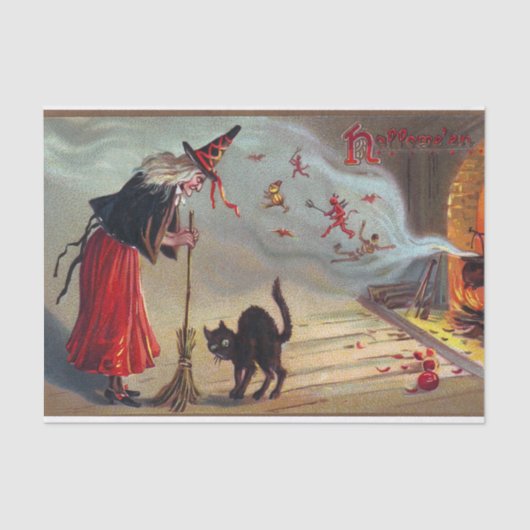  Halloween heks zwarte kattepartijweefsel Tissuepapier (Voorkant)