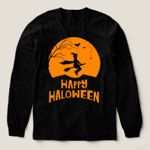 Halloween Heksen Bezemsteel Zwarte Kat Maan Grafis Tri-Blend Shirt