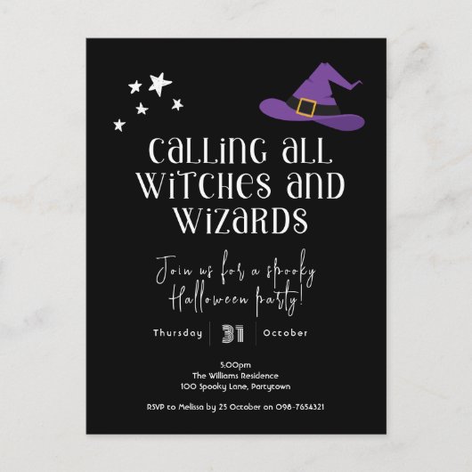 Halloween, heksen en tovenaars briefkaart (Voorkant)