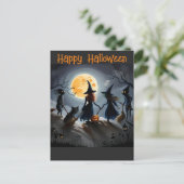Halloween heksen en vrienden briefkaart (Staand voorkant)