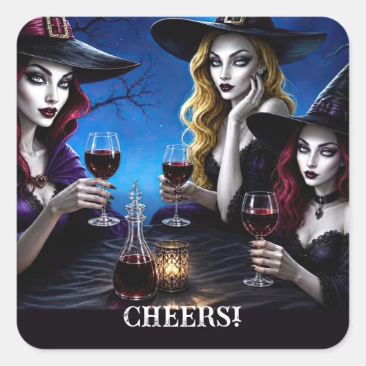 Halloween Heksen en Wijn Mooie Sticker (Voorkant)