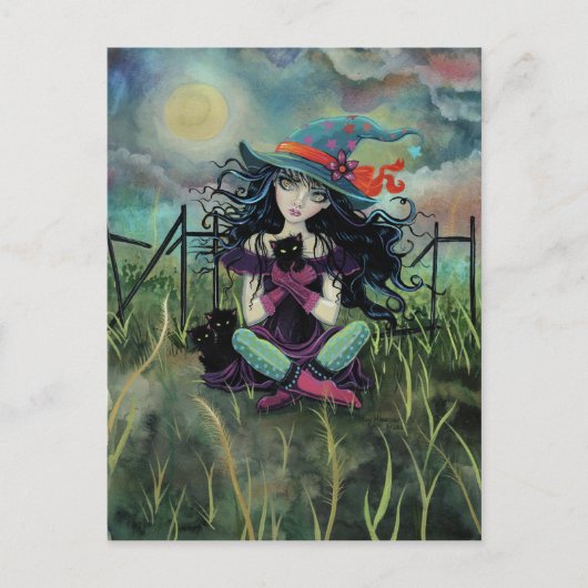 Halloween Heksen en Zwarte Katten Fantasy Art Briefkaart (Voorkant)
