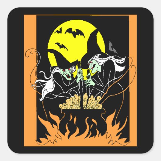 Halloween heksen ketel vierkante sticker (Voorkant)
