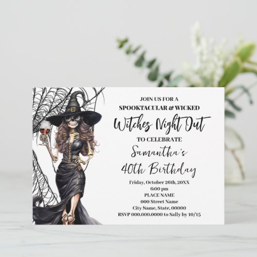 Halloween heksen meisjes avond uit verjaardagsfees kaart (Staand voorkant)