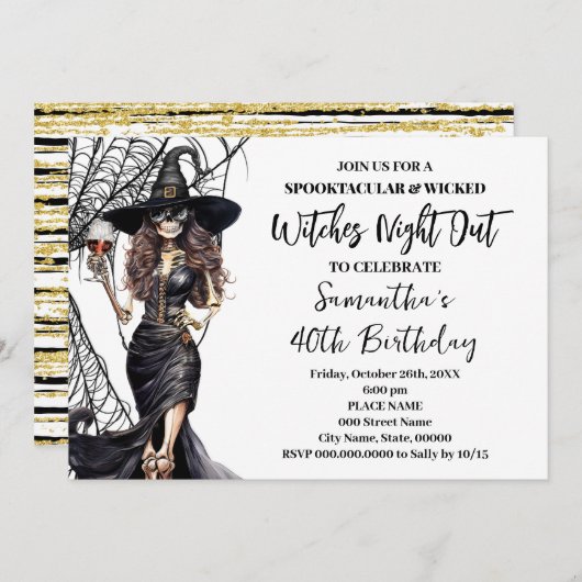 Halloween heksen meisjes avond uit verjaardagsfees kaart (Voorkant / Achterkant)