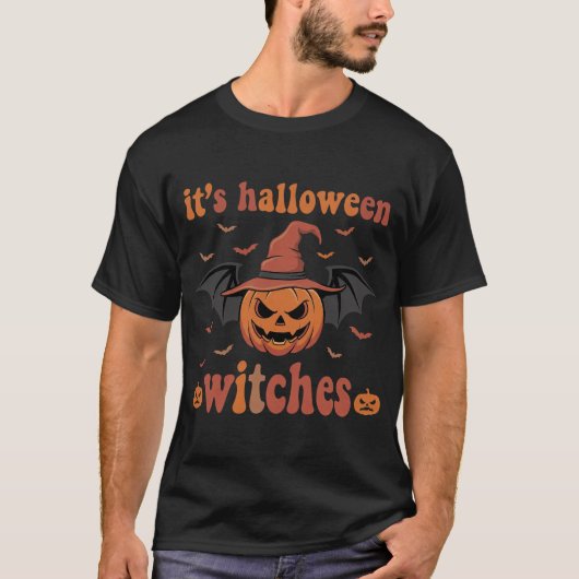 Halloween Heksen Pompoen Vleermuis Vector T-shirt (Voorkant)