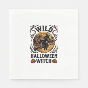 Halloween Heksen Shirt Vintage Bezem Maan Grafisch Servet
