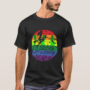 Halloween heksen worden gek met stok bezem LGBT P T-shirt