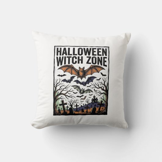 Halloween Heksen Zone Vintage Kerkhof Vleermuizen Kussen (Voorkant)