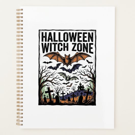 Halloween Heksen Zone Vintage Kerkhof Vleermuizen Planner (Voorkant)