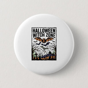Halloween Heksen Zone Vintage Kerkhof Vleermuizen  Ronde Button 5,7 Cm
