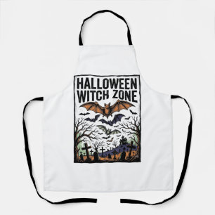 Halloween Heksen Zone Vintage Kerkhof Vleermuizen Schort