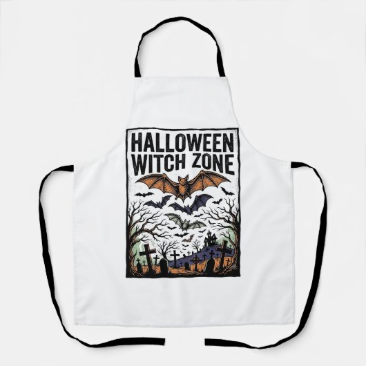 Halloween Heksen Zone Vintage Kerkhof Vleermuizen Schort (Voorkant)