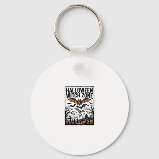 Halloween Heksen Zone Vintage Kerkhof Vleermuizen Sleutelhanger (Voorkant)