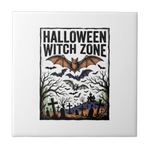 Halloween Heksen Zone Vintage Kerkhof Vleermuizen Tegeltje