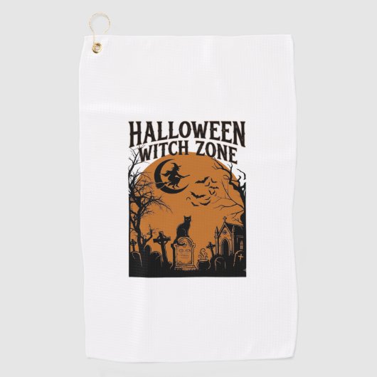 Halloween Heksen Zone Zwarte Kat Kerkhof Vleermuiz Golfhanddoek (Voorkant)