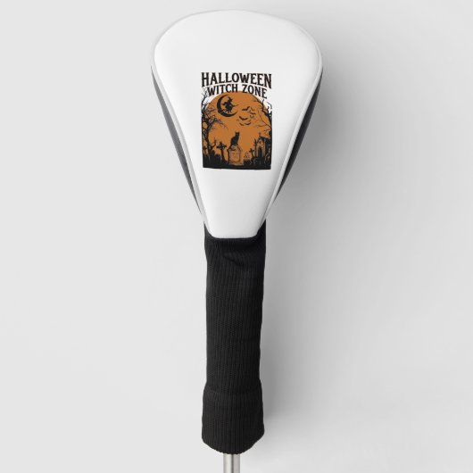 Halloween Heksen Zone Zwarte Kat Kerkhof Vleermuiz Golfheadcover (Voorkant)