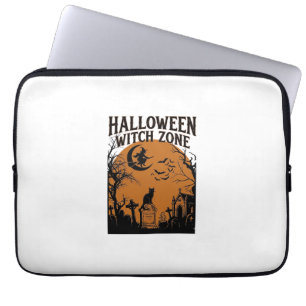 Halloween Heksen Zone Zwarte Kat Kerkhof Vleermuiz Laptop Sleeve