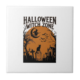 Halloween Heksen Zone Zwarte Kat Kerkhof Vleermuiz Tegeltje