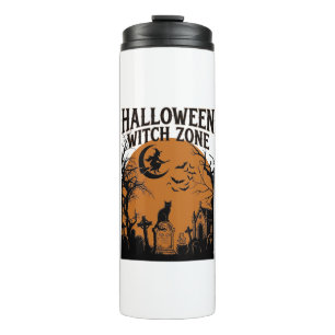 Halloween Heksen Zone Zwarte Kat Kerkhof Vleermuiz Thermosbeker