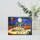 Halloween, heksen, zwart, kat, warm, luchtballon briefkaart (Staand voorkant)