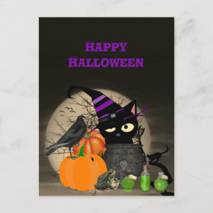 Halloween Heksen Zwarte Kat Voor Kinderen Ansichtk Briefkaart