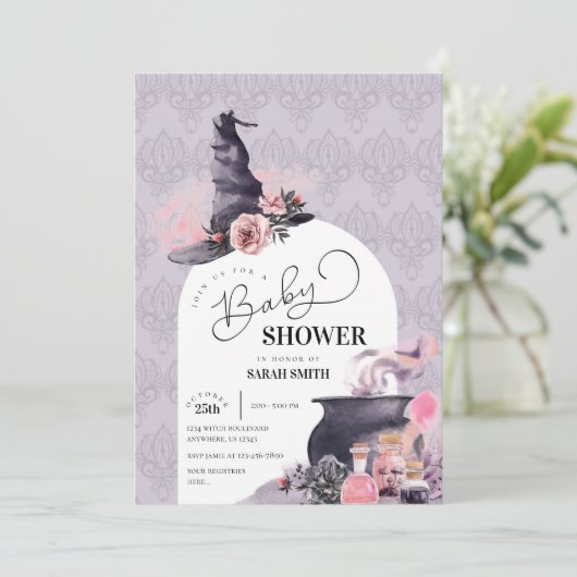 Halloween Heksenbaby Shower Uitnodiging (Staand voorkant)