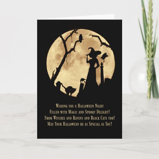 Halloween Heksenbegraafplaats Uil Kat Ravens en Ma Kaart (Voorkant)