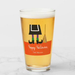 Halloween Heksenbenen & bezem gepersonaliseerd Glas