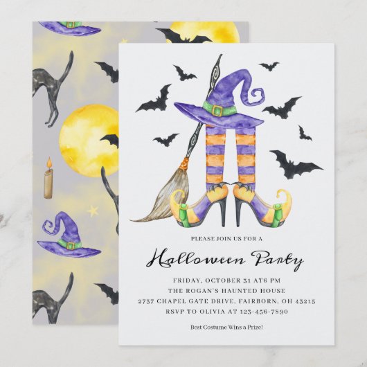 Halloween Heksenbenen en Hoed Feest Kaart (Voorkant / Achterkant)