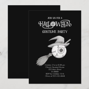 Halloween heksenbezem en enge oogbol kaart