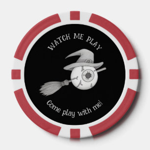 Halloween heksenbezem en enge oogbol poker chips