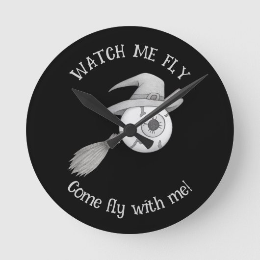 Halloween heksenbezem en enge oogbol ronde klok (Voorkant)