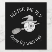 Halloween heksenbezem en enge oogbol wijn etiket (Enkel label)