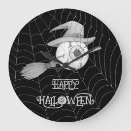 Halloween heksenbezem, enge oogbol, spinnenweb grote klok