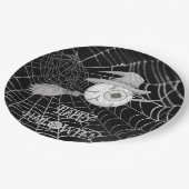Halloween heksenbezem, enge oogbol, spinnenweb papieren bordje (Gekanteld)