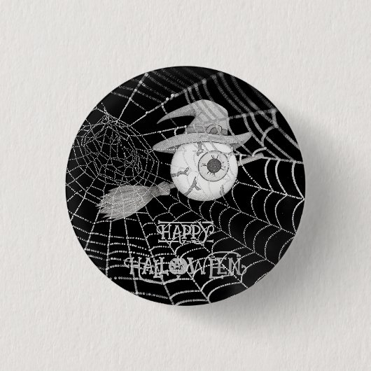 Halloween heksenbezem, enge oogbol, spinnenweb ronde button 3,2 cm (Voorkant)
