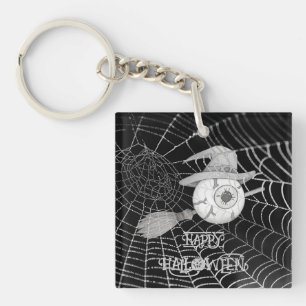 Halloween heksenbezem, enge oogbol, spinnenweb sleutelhanger