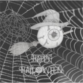 Halloween heksenbezem, enge oogbol, spinnenweb sticker (Voorkant)