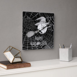 Halloween heksenbezem, enge oogbol, spinnenweb vierkante klok