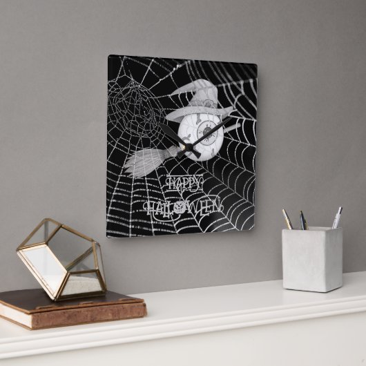 Halloween heksenbezem, enge oogbol, spinnenweb vierkante klok (Kantoor)