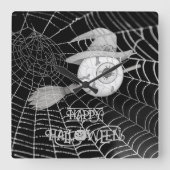 Halloween heksenbezem, enge oogbol, spinnenweb vierkante klok (Voorkant)