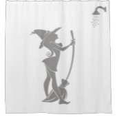 Halloween heksenbezem in douchesilhouet douchegordijn (Voorkant)