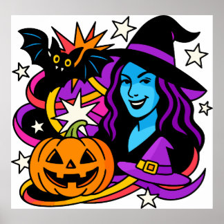 Halloween heksenclipart PNG, griezelige vrouw met Poster