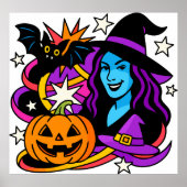 Halloween heksenclipart PNG, griezelige vrouw met  Poster (Voorkant)