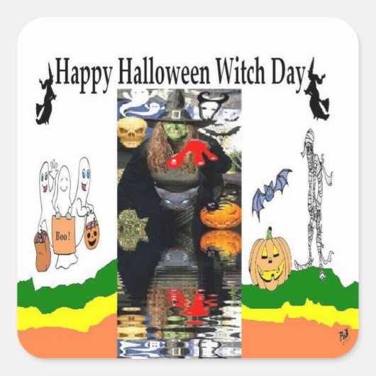 Halloween Heksendag Vierkante Stickers (Voorkant)