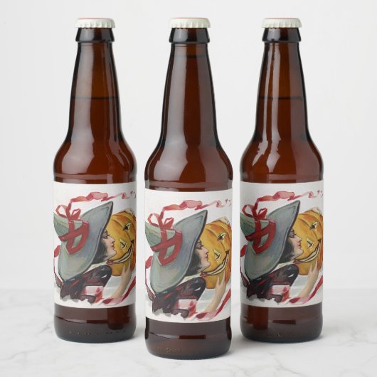 Halloween Heksendruk: Magische Jack o Lantern Bier Etiket (Flessen)