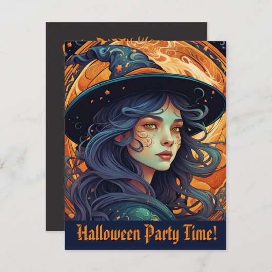 Halloween Heksenfeest Uitnodiging Briefkaart (Voorkant / Achterkant)