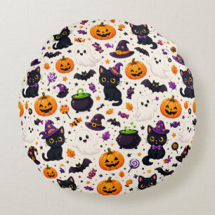 Halloween Heksenhoeden En Katten Patroon 🧙 Rond Kussen