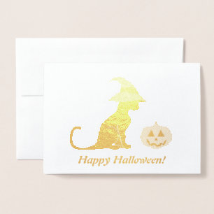 Halloween Heksenkat en Pompoen Folie Kaarten